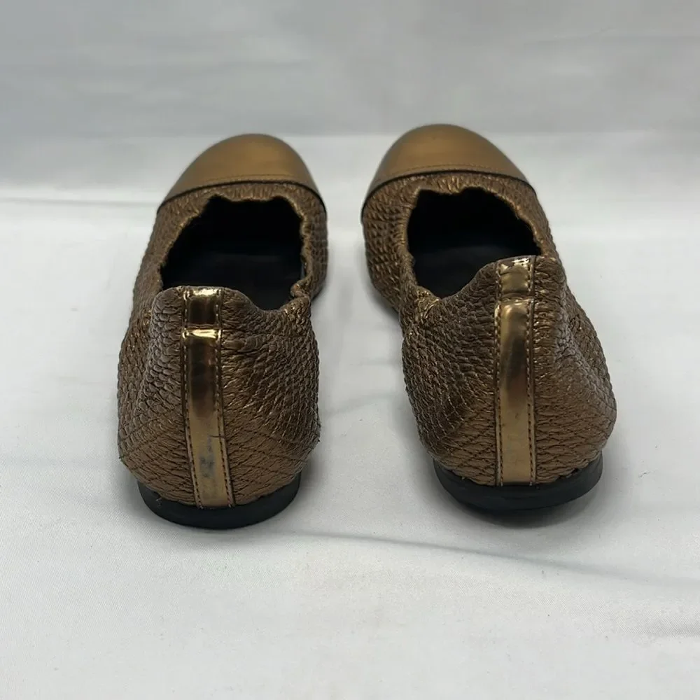 Metallic Gold Tory Burch Quilted Ballet Flats
